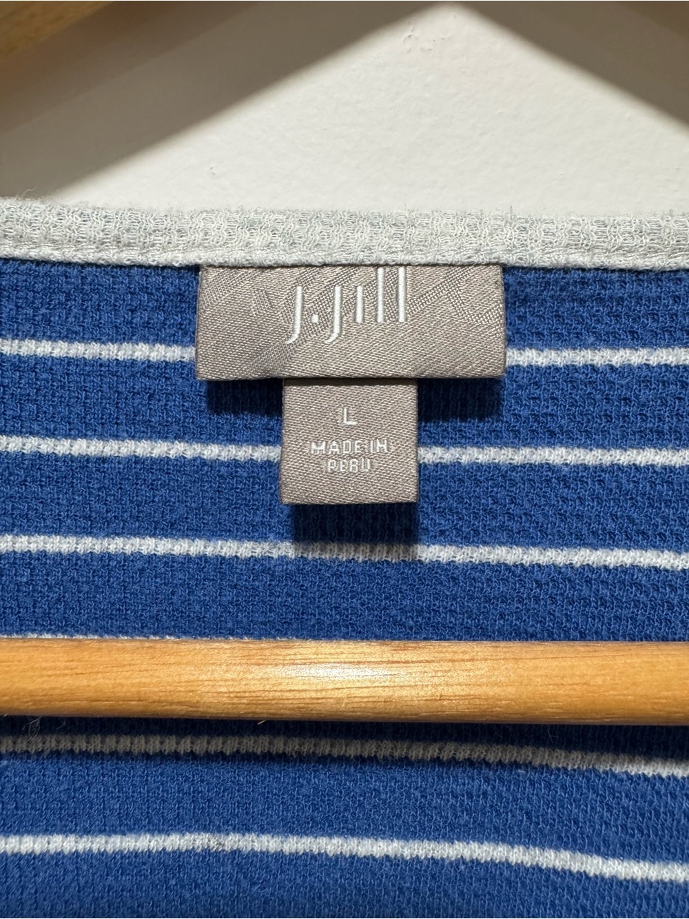 J.Jill Blue‎ White Striped Henley Top 100% Cotton Long Sleeve Size L - Picture 4 of 5